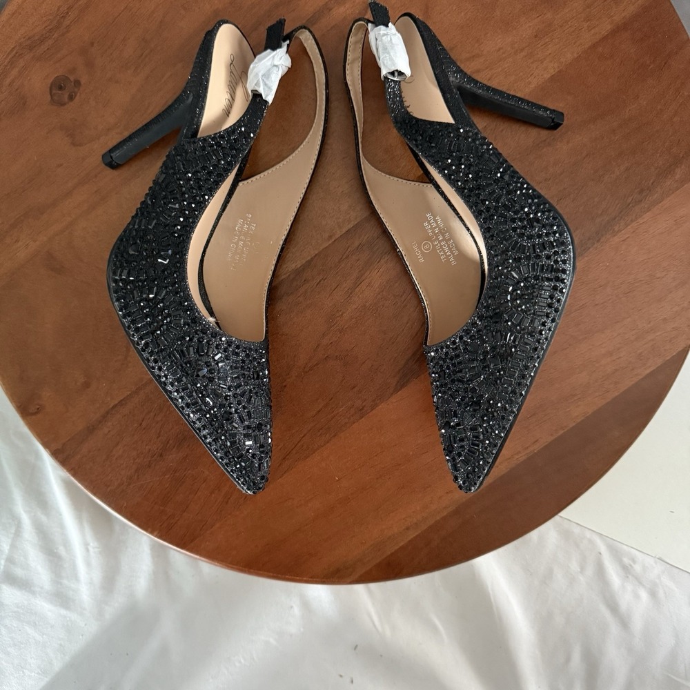 Lauren Lorraine Rachel Women's Heels Shoes Rhinestones Black‎ Slingback Size 8 - Picture 12 of 14